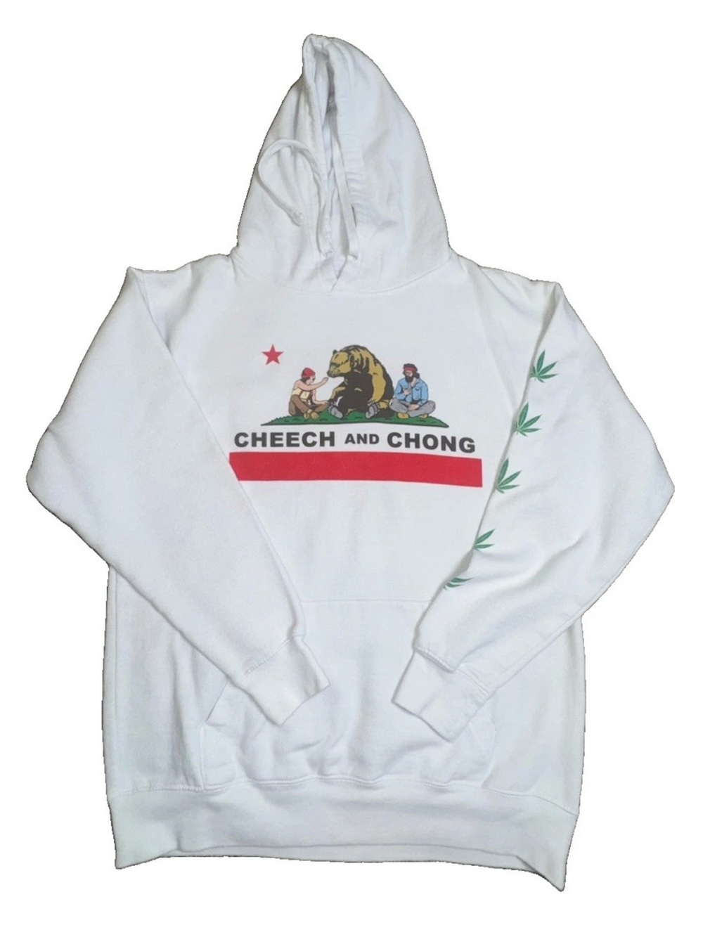 Cheech & Chong Men's M White Fleece Pullover Hoodie Graphic Logo Pockets